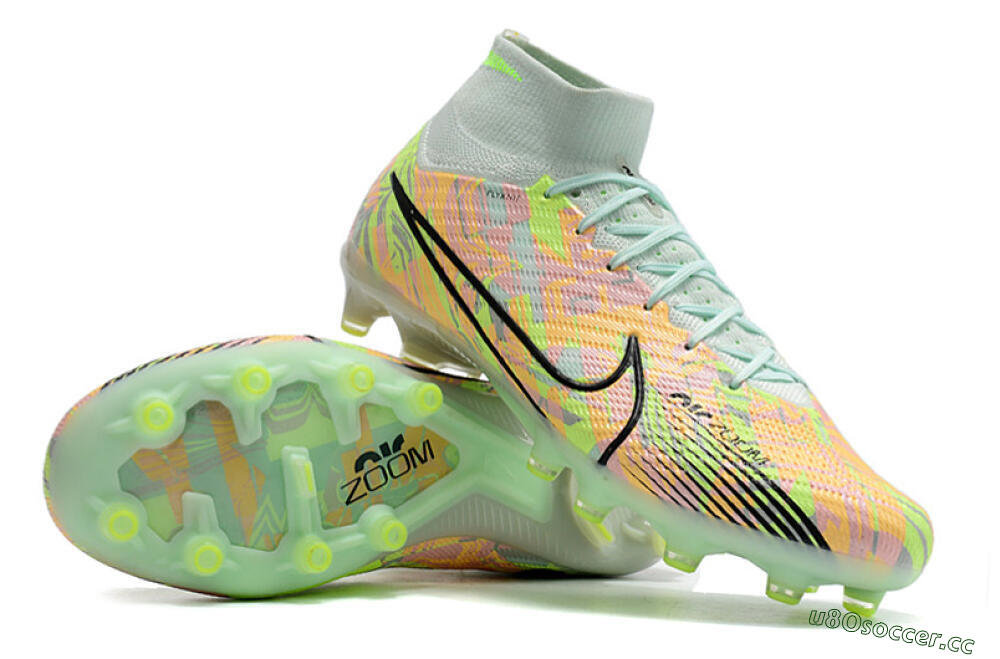 Unisex Nike Air Zoom Mercurial Superfly 9 Elite AG Artificial Grass High-Tops Football Boots - Green/Orange 4