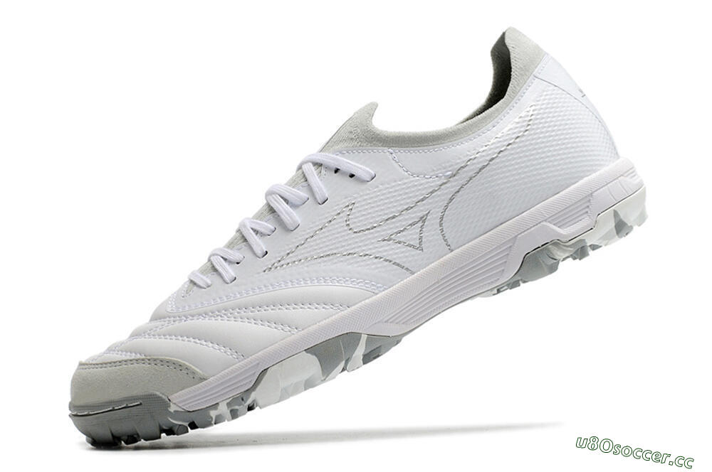 Men's Mizuno Morelia Neo TF Artificial Turf Low-Tops Football Shoes - White/Silver/Grey 5