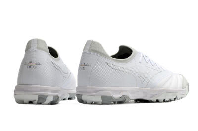 Men's Mizuno Morelia Neo TF Artificial Turf Low-Tops Football Shoes - White/Silver/Grey