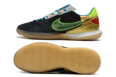 Men's Nike Streetgato IC Futsal/Indoor Low-Tops Football Shoes - Grey/Black/Green/Red