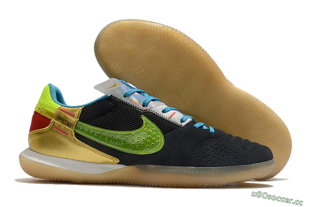 Men's Nike Streetgato IC Futsal/Indoor Low-Tops Football Shoes - Grey/Black/Green/Red 2