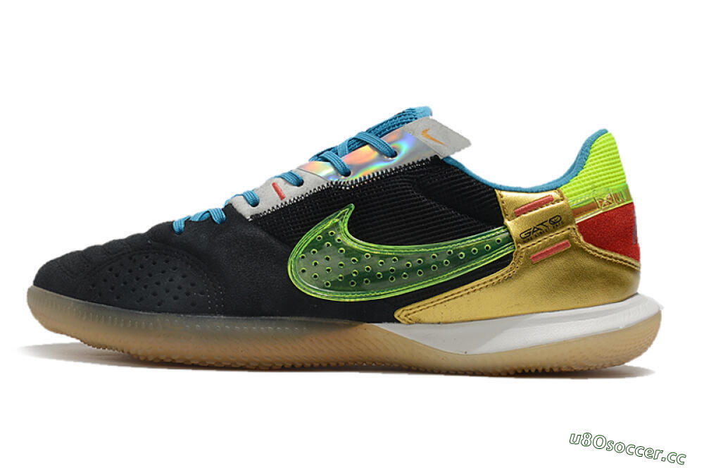 Men's Nike Streetgato IC Futsal/Indoor Low-Tops Football Shoes - Grey/Black/Green/Red 0
