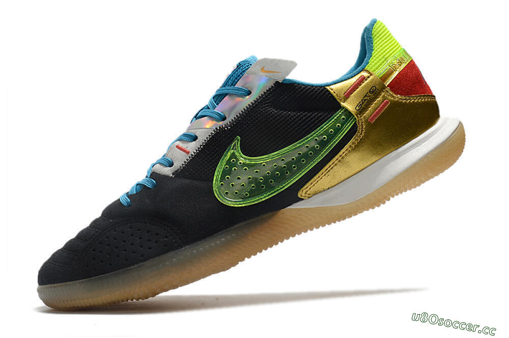 Men's Nike Streetgato IC Futsal/Indoor Low-Tops Football Shoes - Grey/Black/Green/Red 4