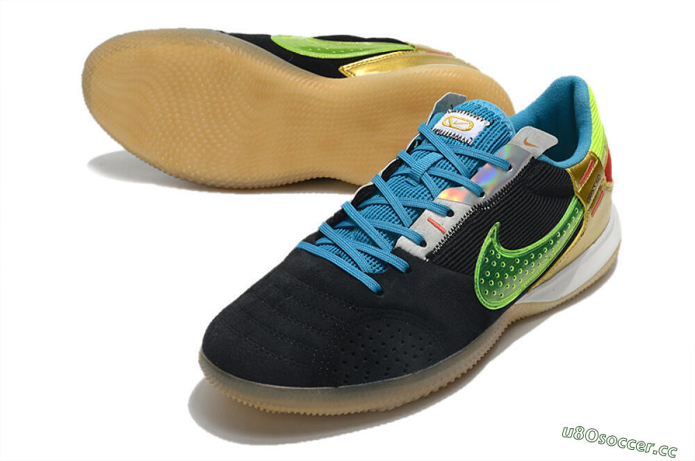Men's Nike Streetgato IC Futsal/Indoor Low-Tops Football Shoes - Grey/Black/Green/Red 3