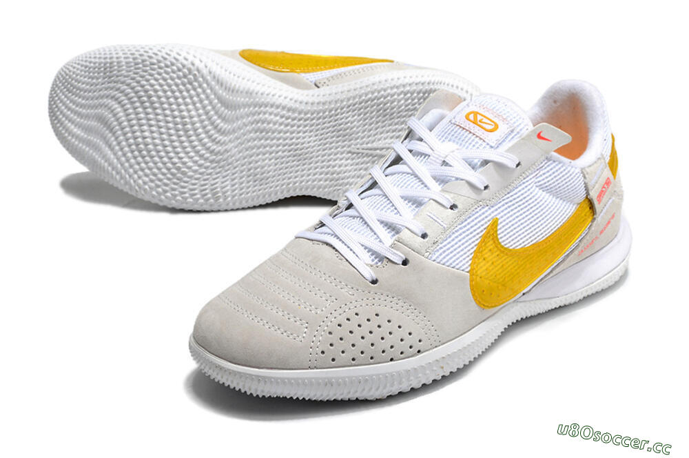 Men's Nike Streetgato IC Futsal/Indoor Low-Tops Football Shoes - Grey/White/Yellow 3