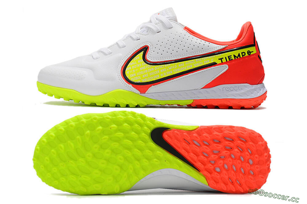 Men's Nike React Tiempo Legend 9 Pro TF Artificial Turf Low-Tops Football Shoes - White/Red/Yellow 1