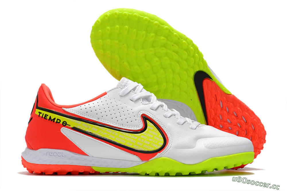 Men's Nike React Tiempo Legend 9 Pro TF Artificial Turf Low-Tops Football Shoes - White/Red/Yellow 2
