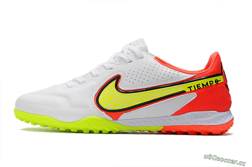 Men's Nike React Tiempo Legend 9 Pro TF Artificial Turf Low-Tops Football Shoes - White/Red/Yellow 0