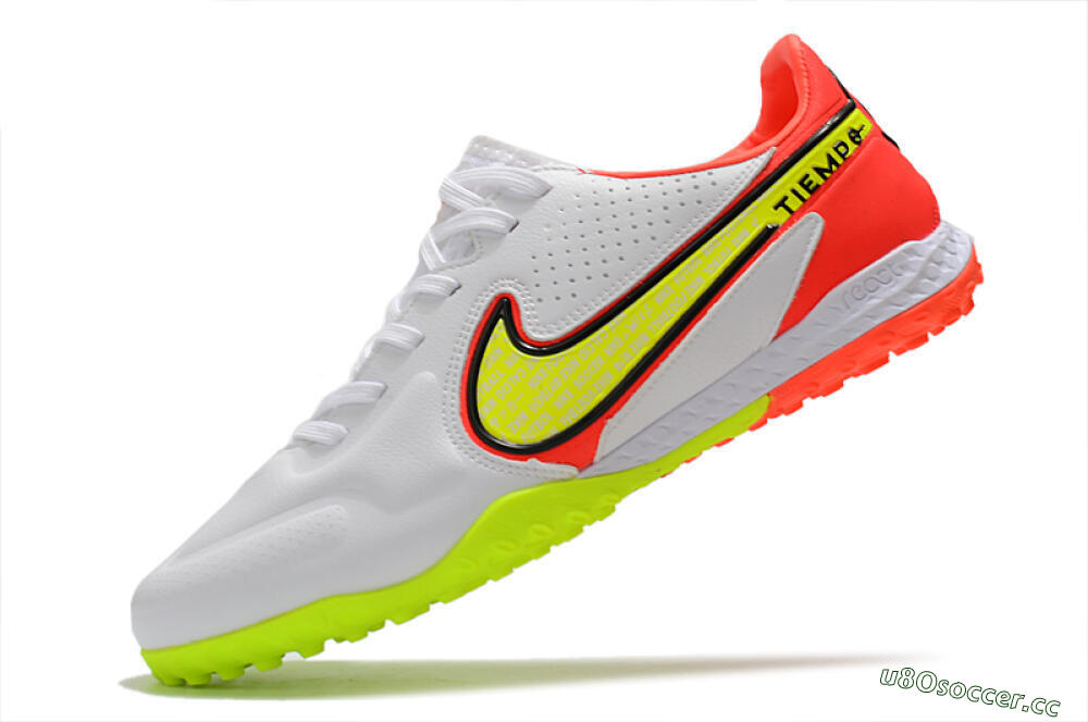 Men's Nike React Tiempo Legend 9 Pro TF Artificial Turf Low-Tops Football Shoes - White/Red/Yellow 5