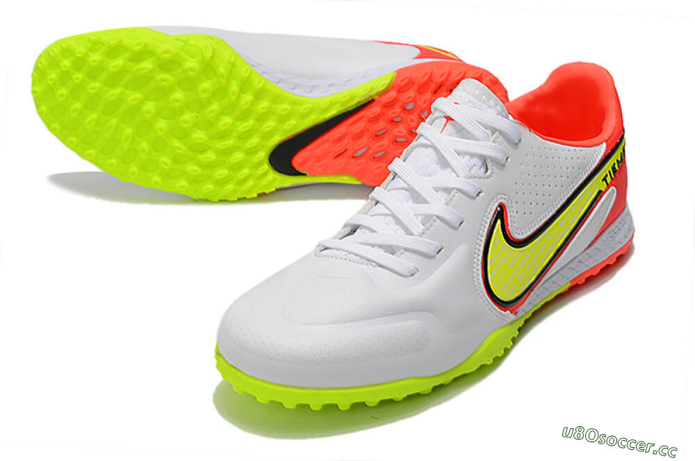 Men's Nike React Tiempo Legend 9 Pro TF Artificial Turf Low-Tops Football Shoes - White/Red/Yellow 3