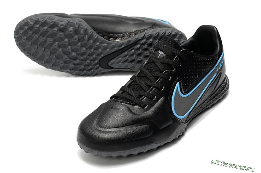 Men's Nike React Tiempo Legend 9 Pro TF Artificial Turf Low-Tops Football Shoes - Black/Blue 3