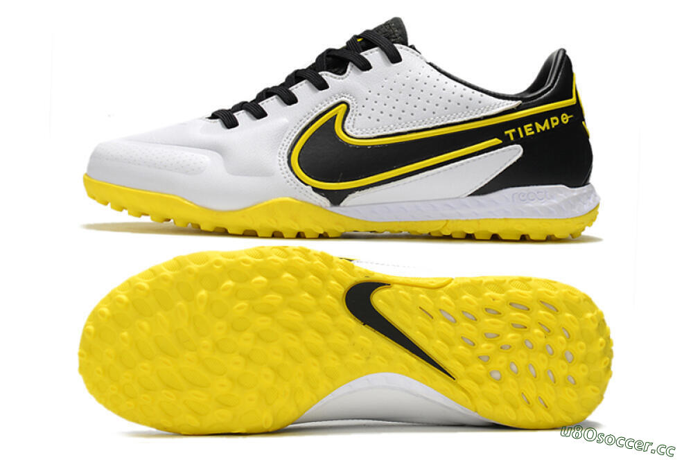 Men's Nike React Tiempo Legend 9 Pro TF Artificial Turf Low-Tops Football Shoes - White/Black/Yellow 1
