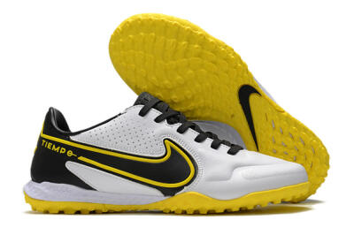 Men's Nike React Tiempo Legend 9 Pro TF Artificial Turf Low-Tops Football Shoes - White/Black/Yellow
