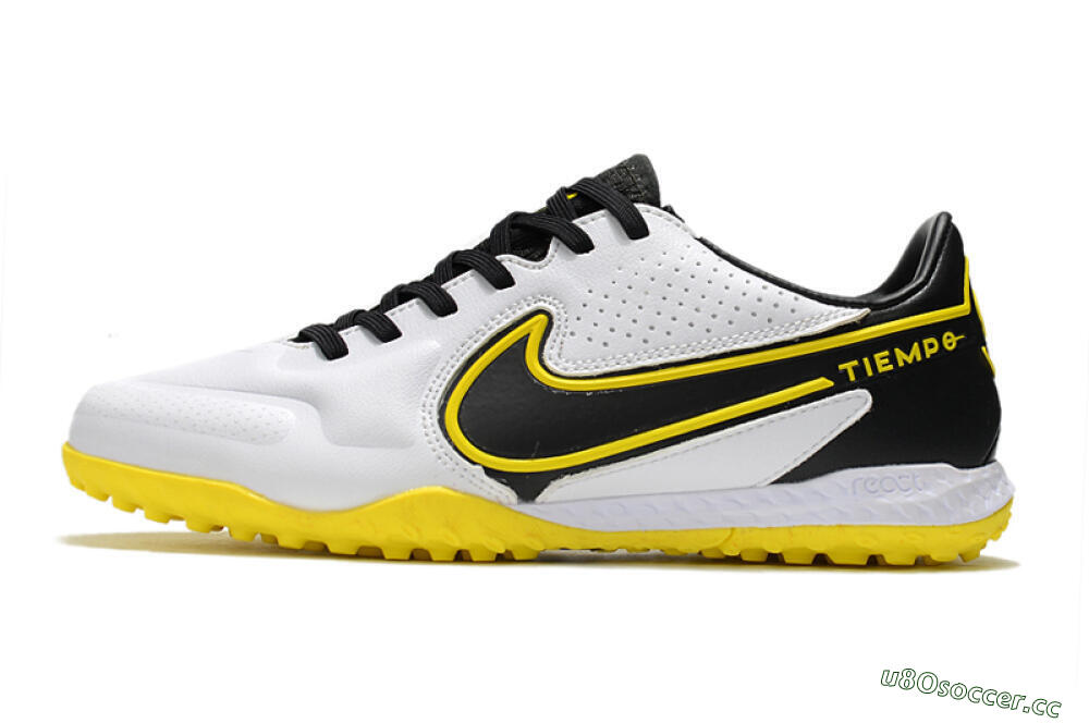 Men's Nike React Tiempo Legend 9 Pro TF Artificial Turf Low-Tops Football Shoes - White/Black/Yellow 0
