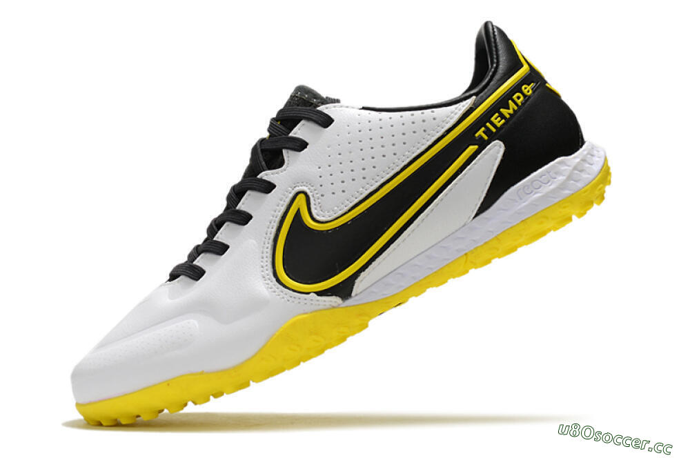 Men's Nike React Tiempo Legend 9 Pro TF Artificial Turf Low-Tops Football Shoes - White/Black/Yellow 5