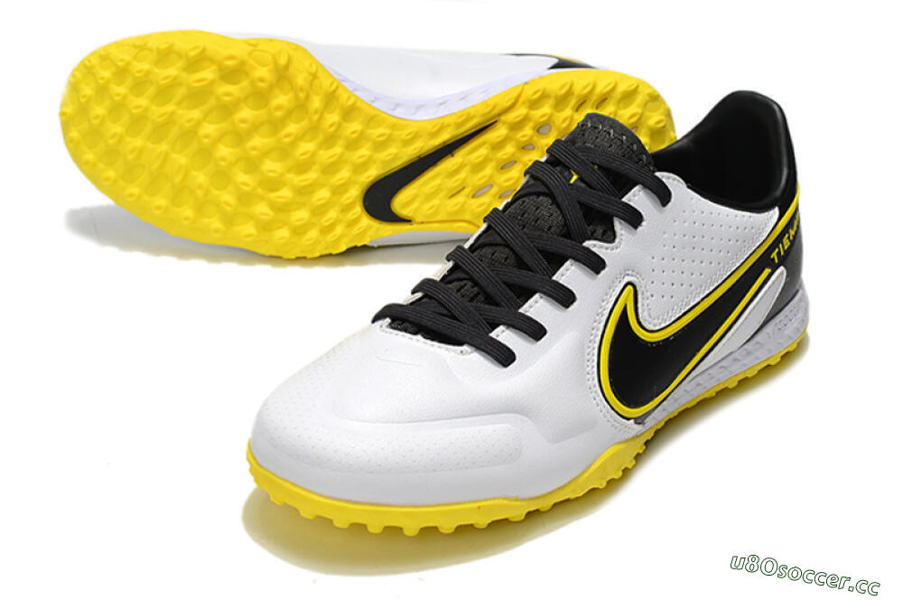 Men's Nike React Tiempo Legend 9 Pro TF Artificial Turf Low-Tops Football Shoes - White/Black/Yellow 3