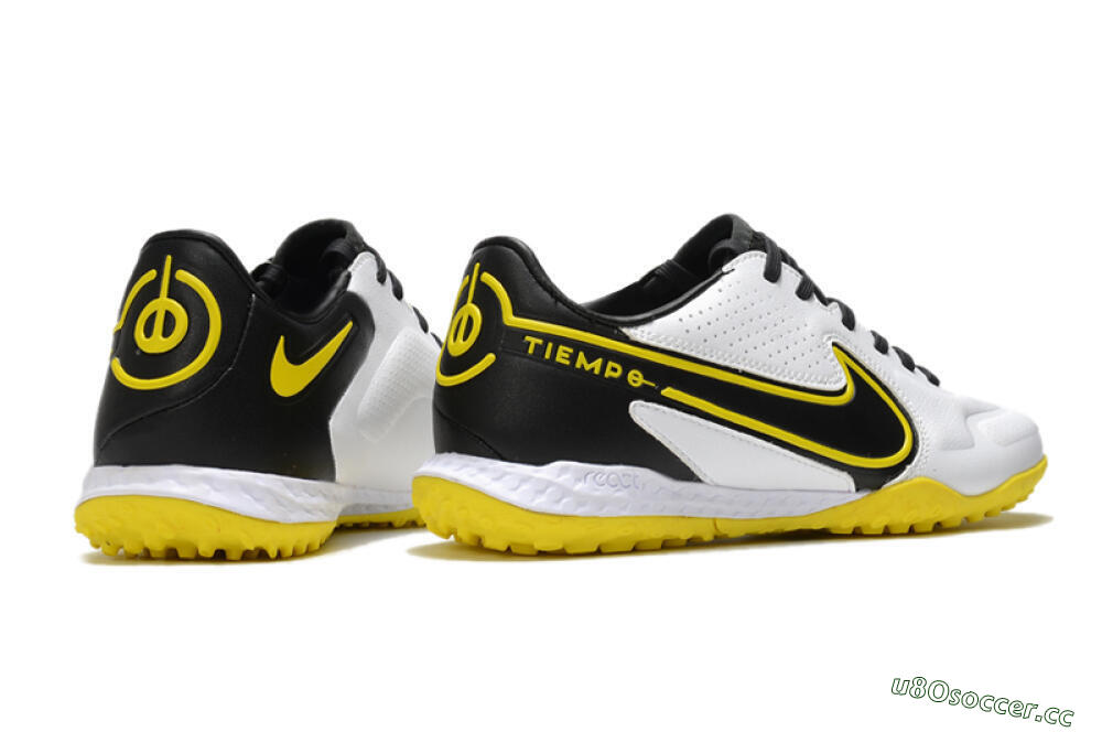 Men's Nike React Tiempo Legend 9 Pro TF Artificial Turf Low-Tops Football Shoes - White/Black/Yellow 6