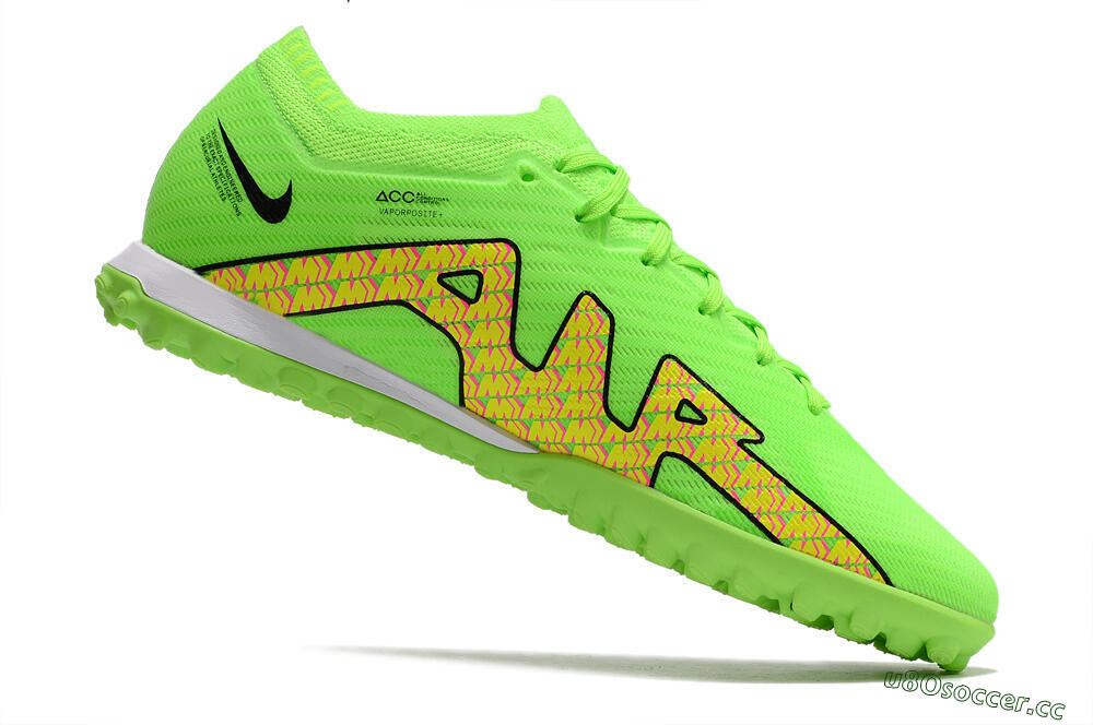 Men's Nike Air Zoom Mercurial Vapor 15 Elite TF Artificial Turf Low-Tops Football Shoes - Green/Yellow/Pink 4