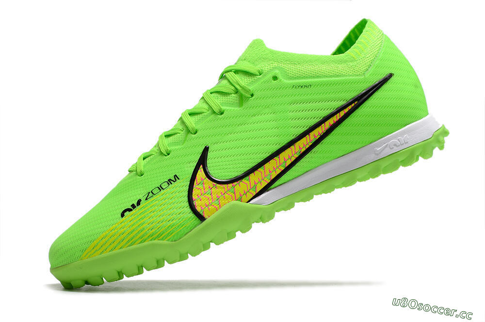 Men's Nike Air Zoom Mercurial Vapor 15 Elite TF Artificial Turf Low-Tops Football Shoes - Green/Yellow/Pink 5
