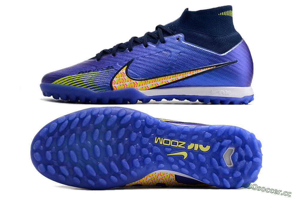 Men's Nike Air Zoom Mercurial Superfly 9 Elite TF Artificial Turf High-Tops Football Shoes - Blue/Green/Yellow 1
