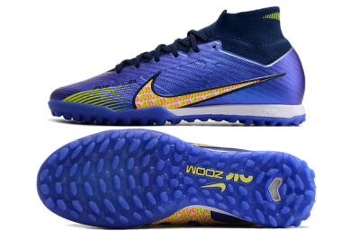 Men's Nike Air Zoom Mercurial Superfly 9 Elite TF Artificial Turf High-Tops Football Shoes - Blue/Green/Yellow