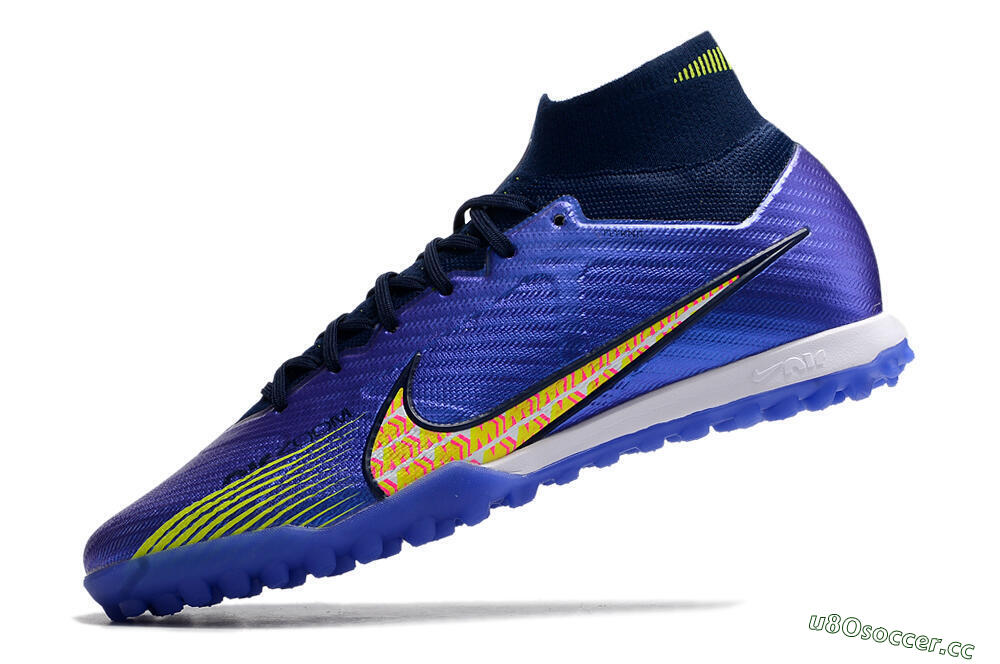 Men's Nike Air Zoom Mercurial Superfly 9 Elite TF Artificial Turf High-Tops Football Shoes - Blue/Green/Yellow 5