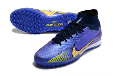 Men's Nike Air Zoom Mercurial Superfly 9 Elite TF Artificial Turf High-Tops Football Shoes - Blue/Green/Yellow