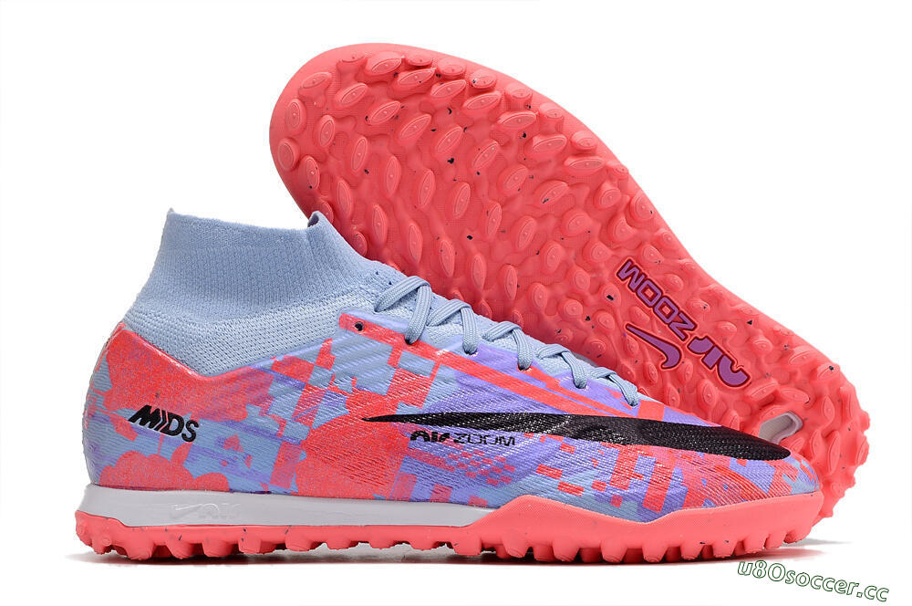 Men's Nike Air Zoom Mercurial Superfly 9 Elite TF Artificial Turf High-Tops Football Shoes - Blue/Purple/Red 2