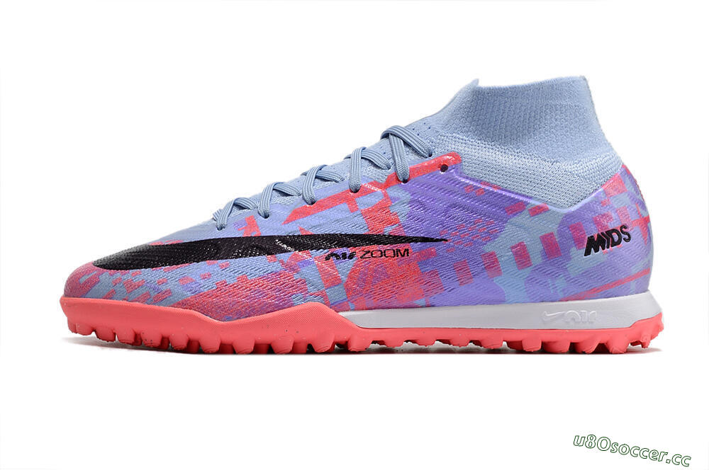 Men's Nike Air Zoom Mercurial Superfly 9 Elite TF Artificial Turf High-Tops Football Shoes - Blue/Purple/Red 0