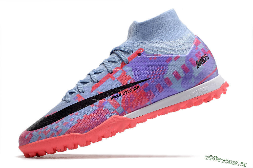 Men's Nike Air Zoom Mercurial Superfly 9 Elite TF Artificial Turf High-Tops Football Shoes - Blue/Purple/Red 5