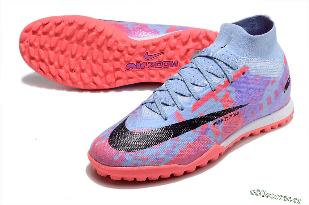 Men's Nike Air Zoom Mercurial Superfly 9 Elite TF Artificial Turf High-Tops Football Shoes - Blue/Purple/Red 3
