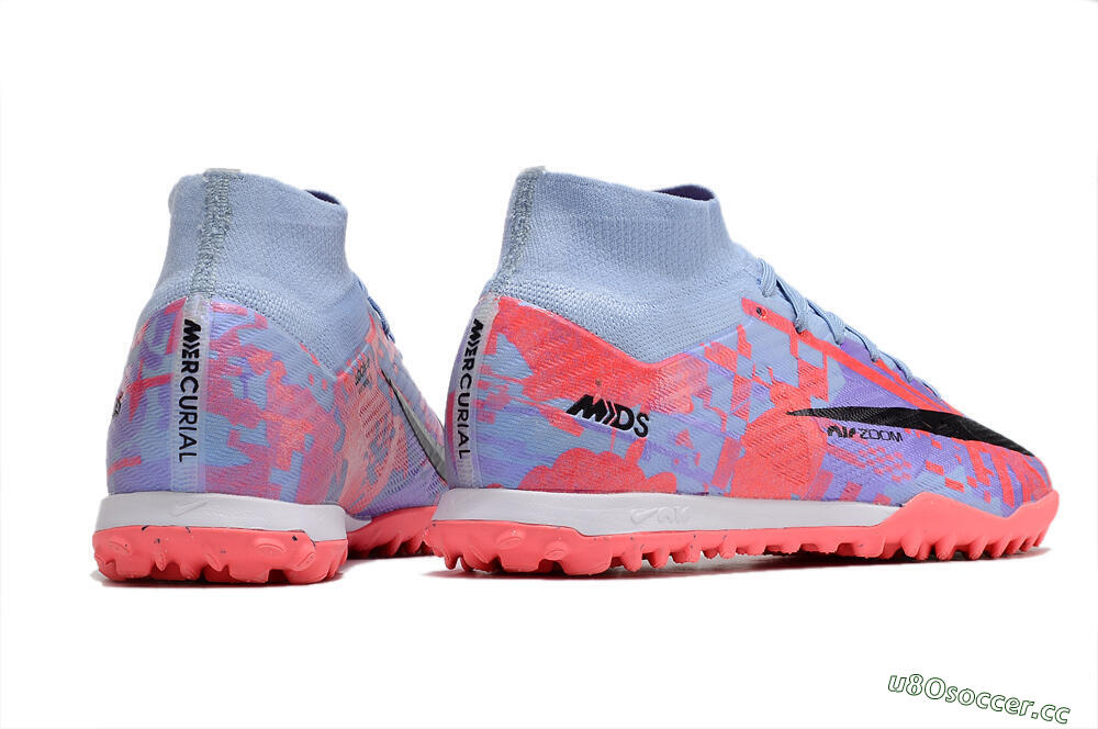 Men's Nike Air Zoom Mercurial Superfly 9 Elite TF Artificial Turf High-Tops Football Shoes - Blue/Purple/Red 6