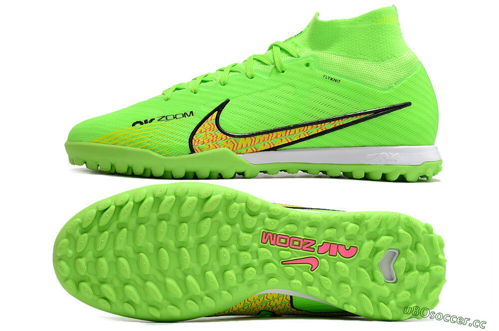 Men's Nike Air Zoom Mercurial Superfly 9 Elite TF Artificial Turf High-Tops Football Shoes - Green/Yellow/Pink 1