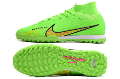 Men's Nike Air Zoom Mercurial Superfly 9 Elite TF Artificial Turf High-Tops Football Shoes - Green/Yellow/Pink