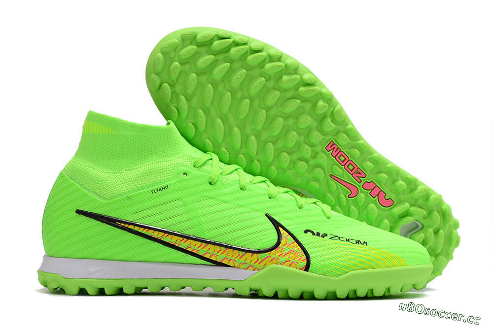 Men's Nike Air Zoom Mercurial Superfly 9 Elite TF Artificial Turf High-Tops Football Shoes - Green/Yellow/Pink 2