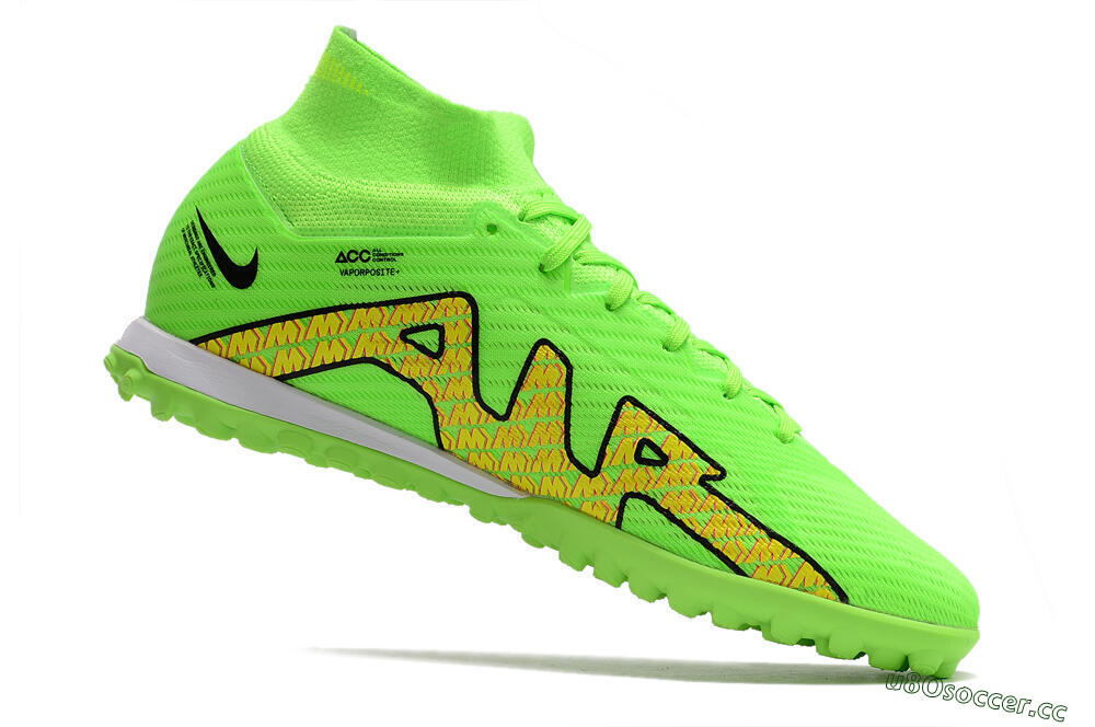 Men's Nike Air Zoom Mercurial Superfly 9 Elite TF Artificial Turf High-Tops Football Shoes - Green/Yellow/Pink 4
