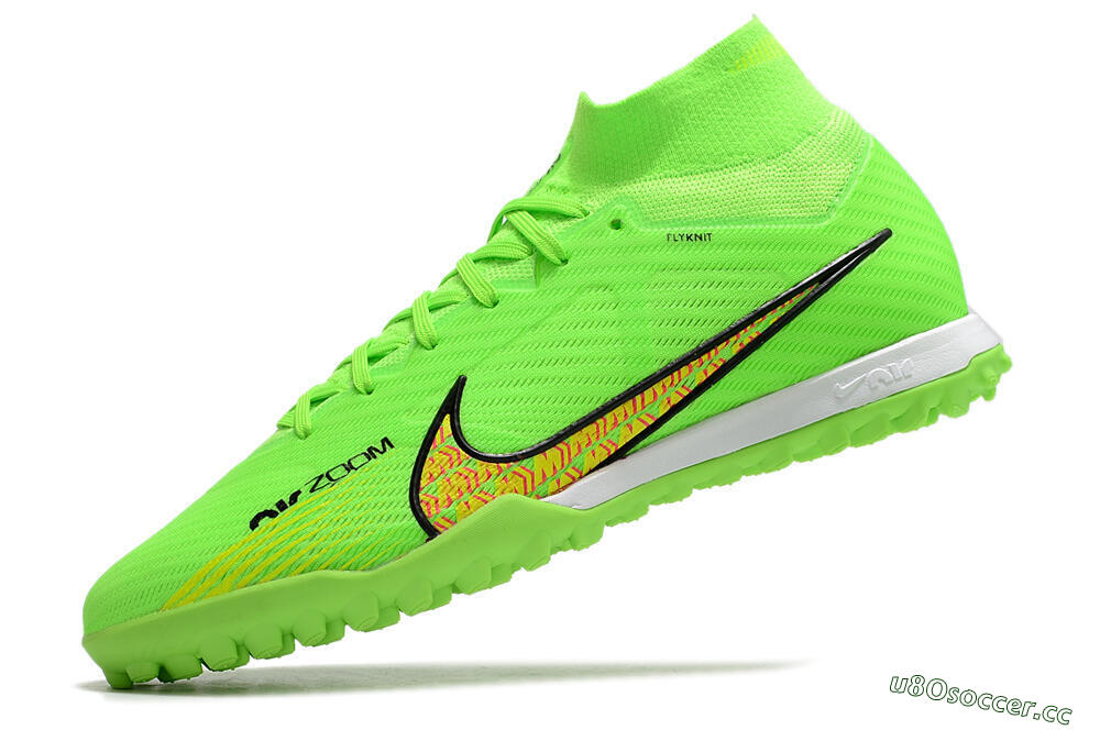 Men's Nike Air Zoom Mercurial Superfly 9 Elite TF Artificial Turf High-Tops Football Shoes - Green/Yellow/Pink 5