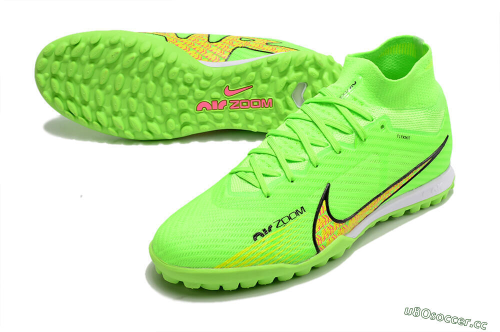 Men's Nike Air Zoom Mercurial Superfly 9 Elite TF Artificial Turf High-Tops Football Shoes - Green/Yellow/Pink 3