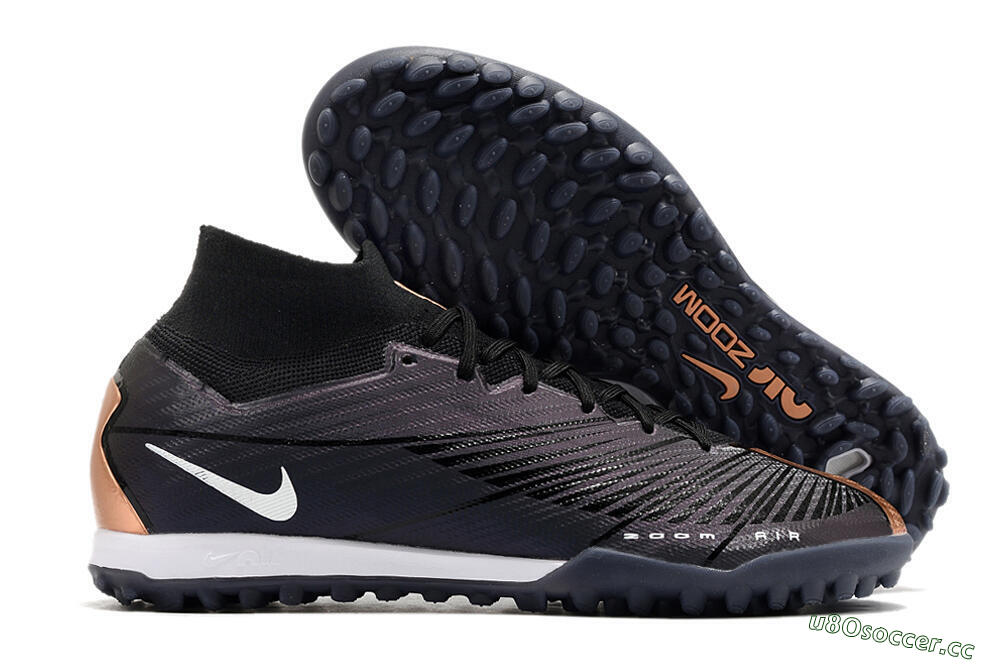 Men's Nike Air Zoom Mercurial Superfly 9 Elite TF Artificial Turf High-Tops Football Shoes - Black/White 2
