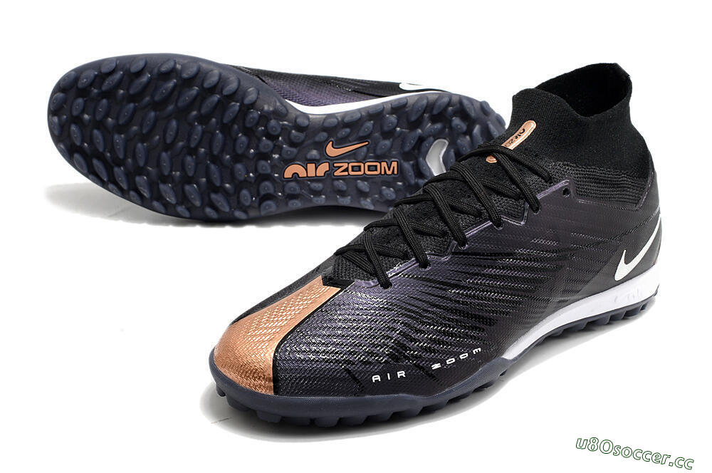 Men's Nike Air Zoom Mercurial Superfly 9 Elite TF Artificial Turf High-Tops Football Shoes - Black/White 3