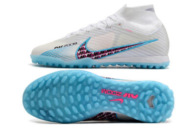 Men's Nike Air Zoom Mercurial Superfly 9 Elite TF Artificial Turf High-Tops Football Shoes - White/Blue/Pink