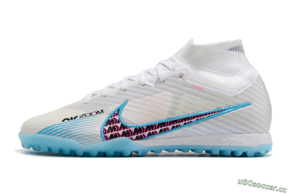 Men's Nike Air Zoom Mercurial Superfly 9 Elite TF Artificial Turf High-Tops Football Shoes - White/Blue/Pink 0