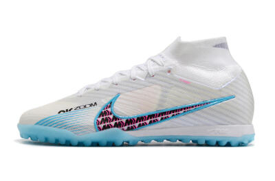 Men's Nike Air Zoom Mercurial Superfly 9 Elite TF Artificial Turf High-Tops Football Shoes - White/Blue/Pink