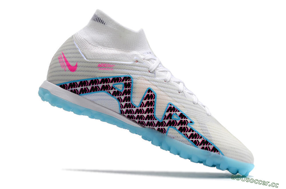 Men's Nike Air Zoom Mercurial Superfly 9 Elite TF Artificial Turf High-Tops Football Shoes - White/Blue/Pink 4