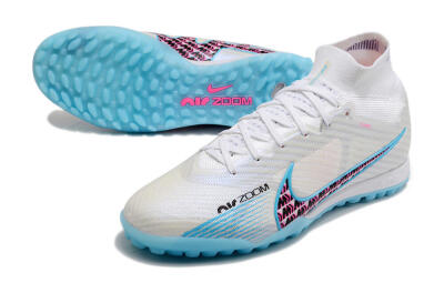 Men's Nike Air Zoom Mercurial Superfly 9 Elite TF Artificial Turf High-Tops Football Shoes - White/Blue/Pink