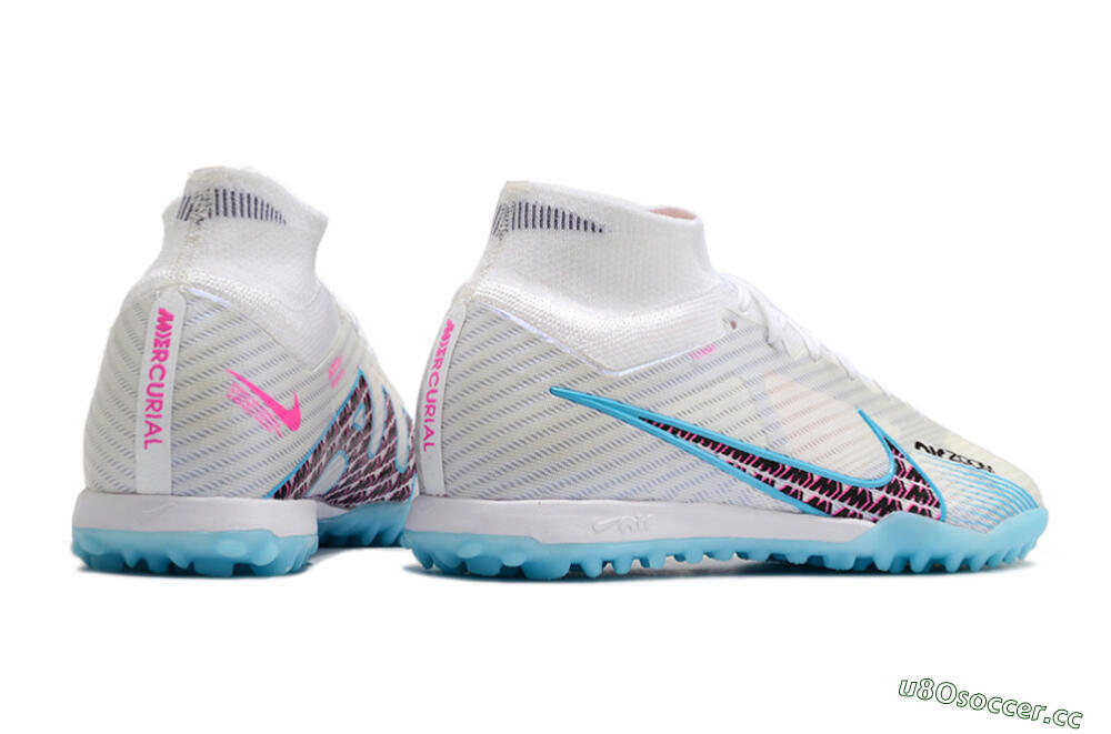 Men's Nike Air Zoom Mercurial Superfly 9 Elite TF Artificial Turf High-Tops Football Shoes - White/Blue/Pink 6