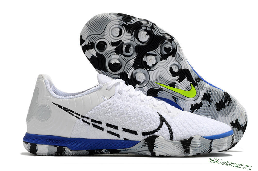 Men's Nike Reactgato IC Futsal/Indoor Low-Tops Football Shoes - White/Black/Blue 2