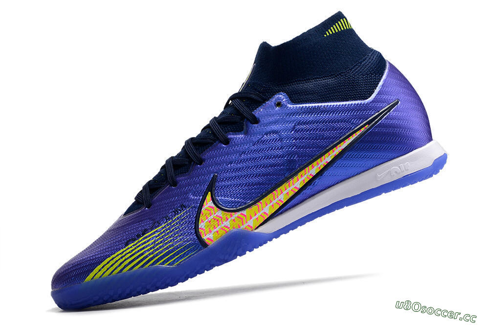 Men's Nike Air Zoom Mercurial Superfly 9 Elite IC Futsal/Indoor High-Tops Football Shoes - Blue/Green/Yellow 5