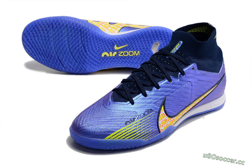 Men's Nike Air Zoom Mercurial Superfly 9 Elite IC Futsal/Indoor High-Tops Football Shoes - Blue/Green/Yellow 3