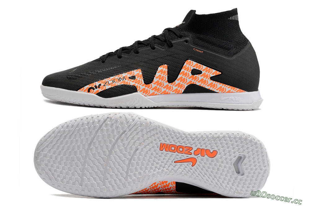 Men's Nike Air Zoom Mercurial Superfly 9 Elite IC Futsal/Indoor High-Tops Football Shoes - Black/White/Orange 1